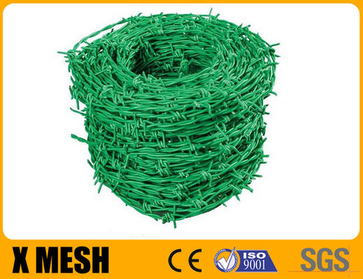 PVC Coated Barbed Wire With 200m Length Coil Green Color For Boundary Protection