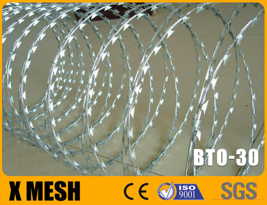 BTO 30 Type Concertina Razor Wire With 0.5mm Thickness 450mm Coil Diameter For Prison