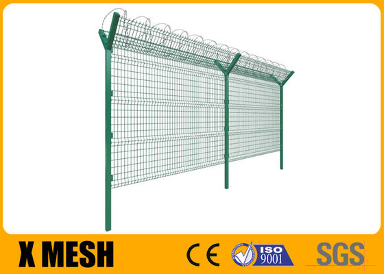 Airport V Mesh Security Fencing 5mm Wire With Razor Barbed Wire Black Abrasion Proof
