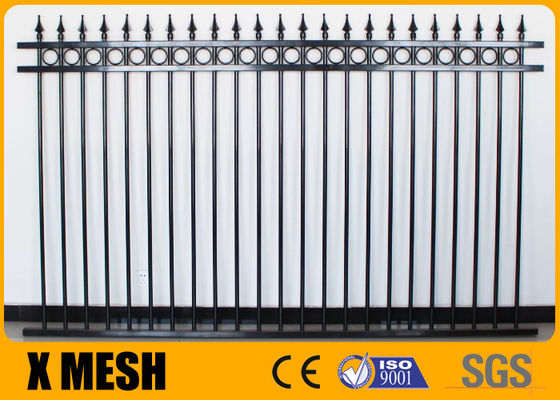 Black Powder Coated Metal Tubular Fencing 1.8m High 2.4m Width Commercial