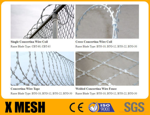 Concertina Razor Barbed Wire With 2.5mm Wire And 0.5mm Blade Thickness For Security Fields